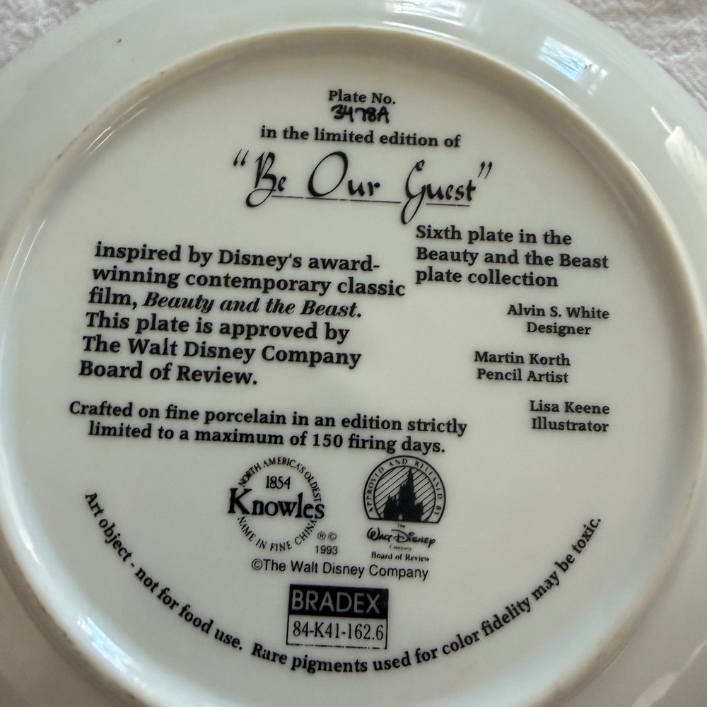 Disney Beauty and the Beast Be Our Guest Collector Plate Knowles 1993 Limited Ed - Picture 3 of 5